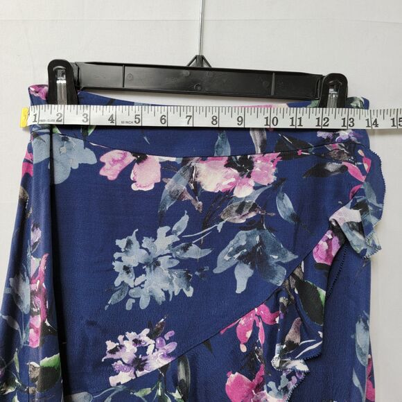 Blue Life Navy Floral Print Ruffled Faux Wrap High Low Skirt XS - Picture 8 of 9